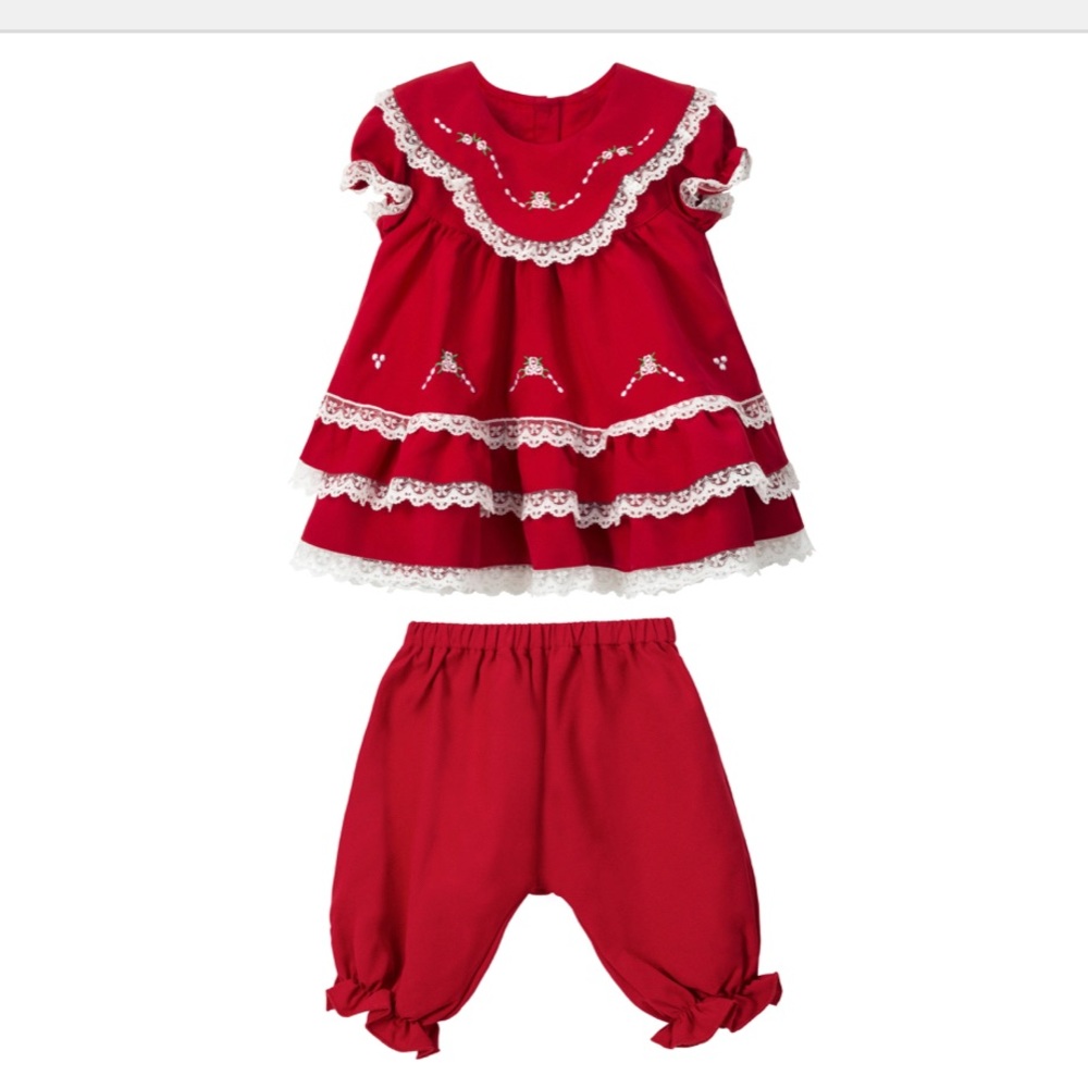Boutique Red lace embroidered Dress & Bloomers Set